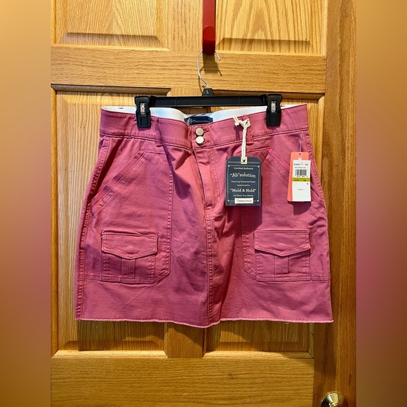 NWT Women’s Size 14 Democracy Ab Solution A Line Pink Denim Skirt with Buttons - Picture 1 of 13